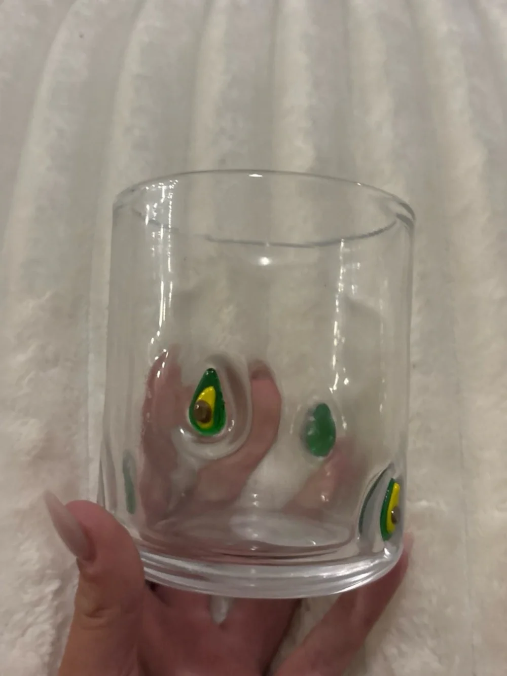 Avocado Accent Glass Tumbler - Clear with Green & Yellow